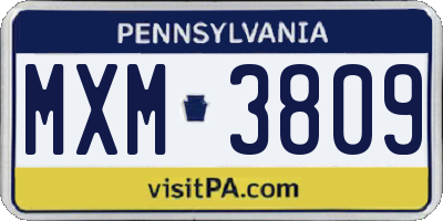 PA license plate MXM3809