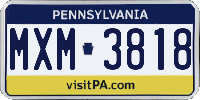 PA license plate MXM3818
