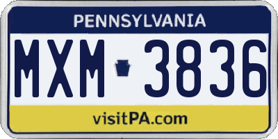 PA license plate MXM3836