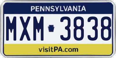 PA license plate MXM3838