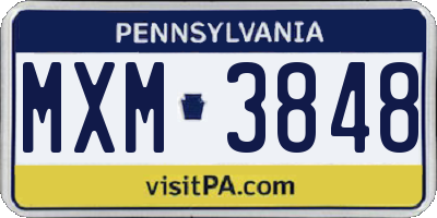 PA license plate MXM3848
