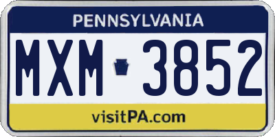 PA license plate MXM3852