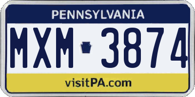 PA license plate MXM3874