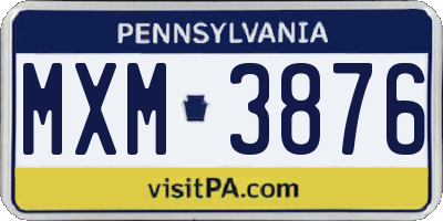 PA license plate MXM3876