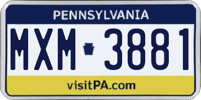 PA license plate MXM3881