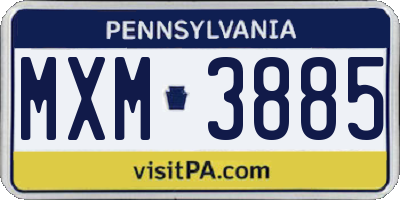 PA license plate MXM3885