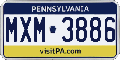 PA license plate MXM3886
