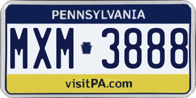 PA license plate MXM3888