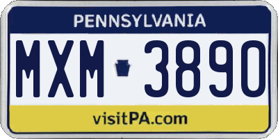 PA license plate MXM3890