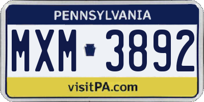 PA license plate MXM3892