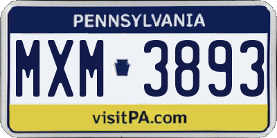 PA license plate MXM3893