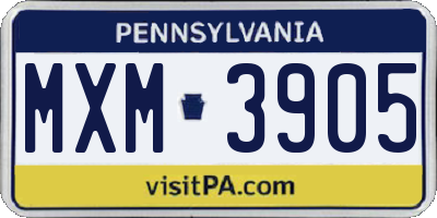PA license plate MXM3905