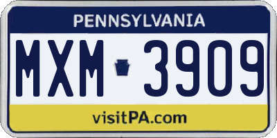 PA license plate MXM3909