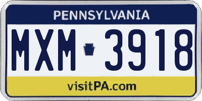 PA license plate MXM3918