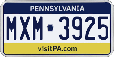 PA license plate MXM3925