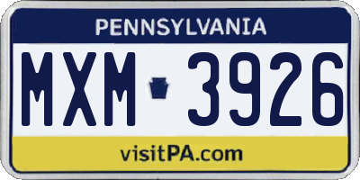PA license plate MXM3926