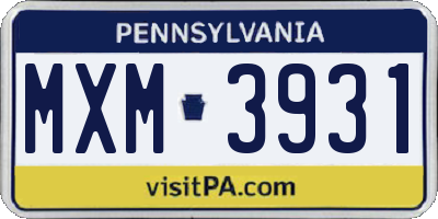 PA license plate MXM3931