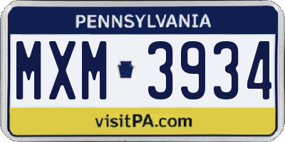 PA license plate MXM3934