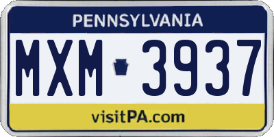 PA license plate MXM3937