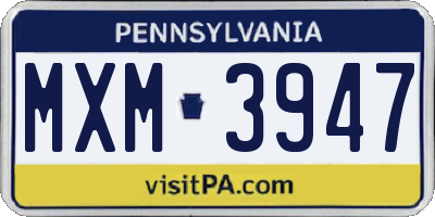 PA license plate MXM3947
