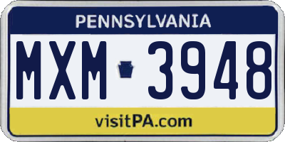 PA license plate MXM3948