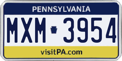 PA license plate MXM3954