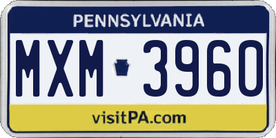 PA license plate MXM3960