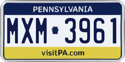 PA license plate MXM3961