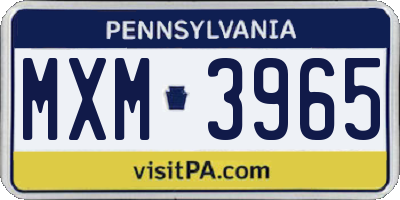 PA license plate MXM3965