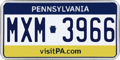 PA license plate MXM3966
