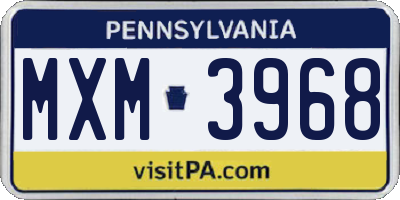 PA license plate MXM3968