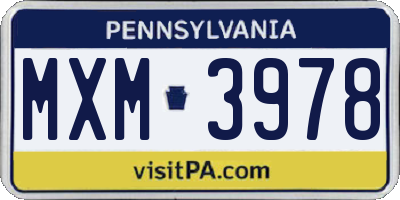 PA license plate MXM3978
