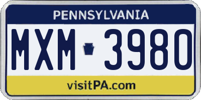 PA license plate MXM3980