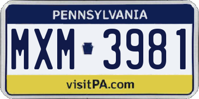 PA license plate MXM3981