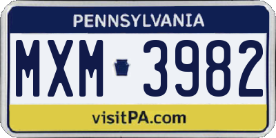 PA license plate MXM3982