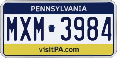 PA license plate MXM3984