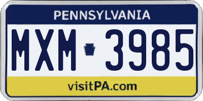 PA license plate MXM3985