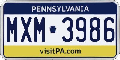 PA license plate MXM3986