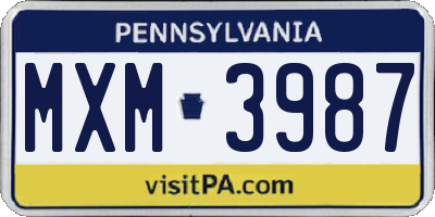 PA license plate MXM3987