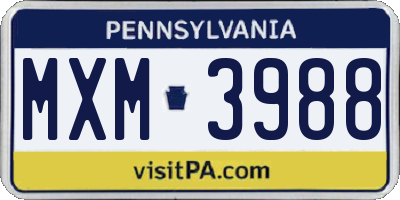 PA license plate MXM3988