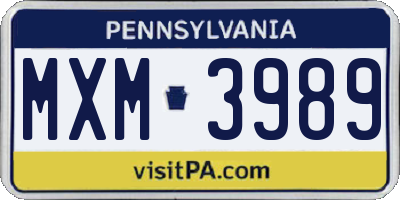 PA license plate MXM3989