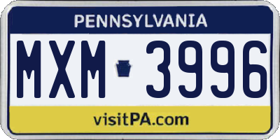PA license plate MXM3996