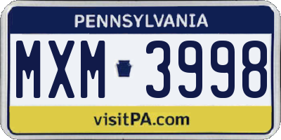 PA license plate MXM3998