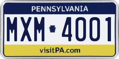 PA license plate MXM4001