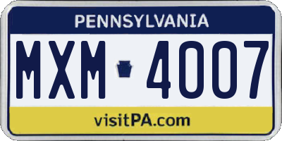 PA license plate MXM4007