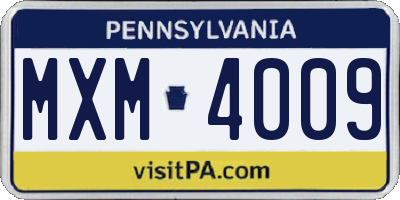 PA license plate MXM4009