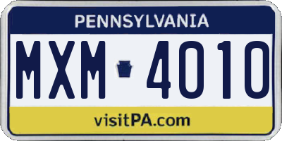 PA license plate MXM4010