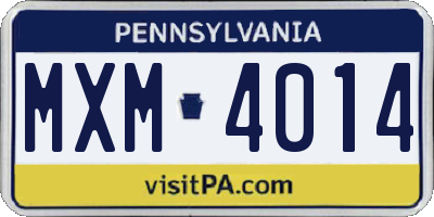 PA license plate MXM4014