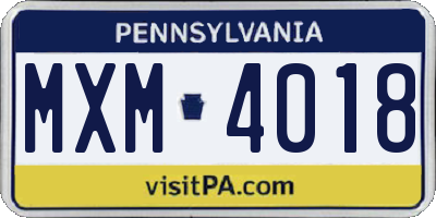 PA license plate MXM4018