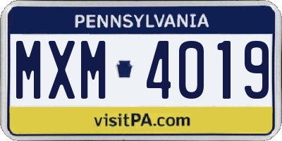 PA license plate MXM4019